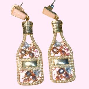 Gold and Pink Wine Bottle Earrings